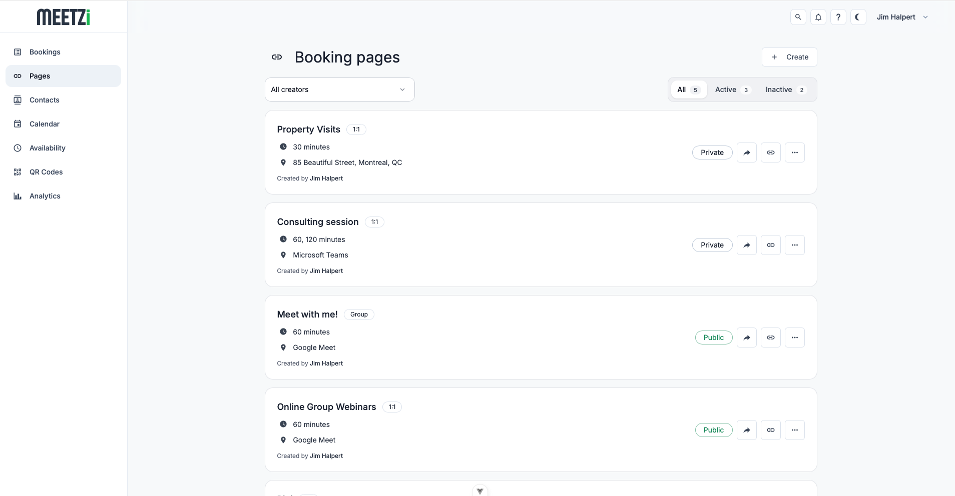 Meetzi dashboard preview