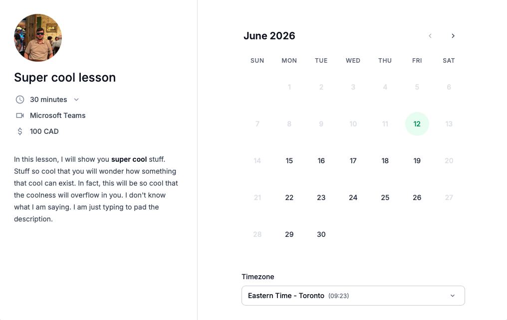 Meetzi booking page preview